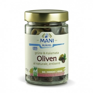 Olives bio de Kalamata et vertes dénoyautées  au naturel