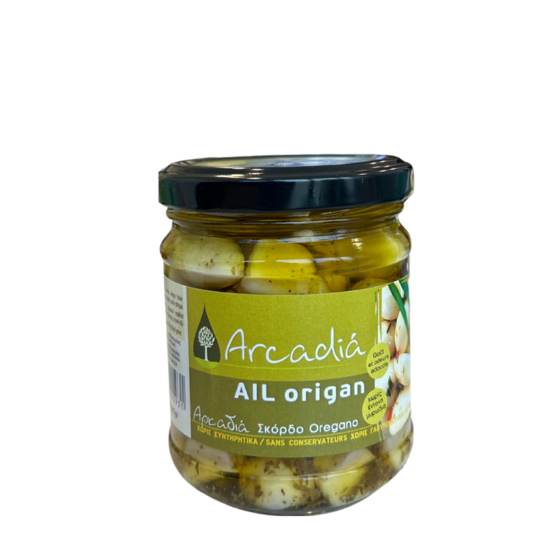 Ail confit à l’huile d’olive et origan – Arcadia 200g Ail confit à l’huile d’olive et origan – Arcadia 200g