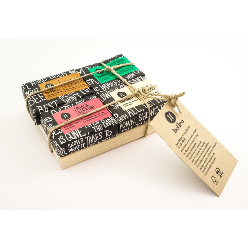 Coffret 4 minis savons sur porte-savon en bois 180g